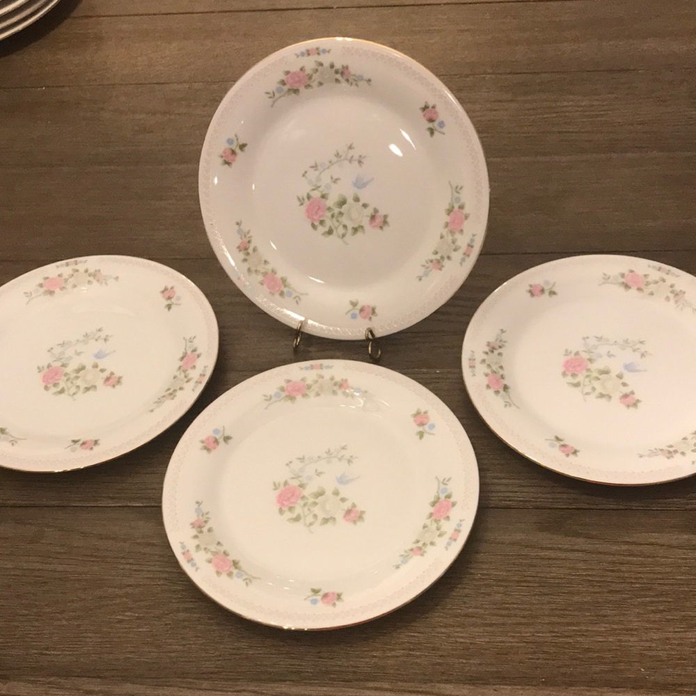 Crown Ming bird of paradise 7 1/2” salad / bread plates set of 4 euc